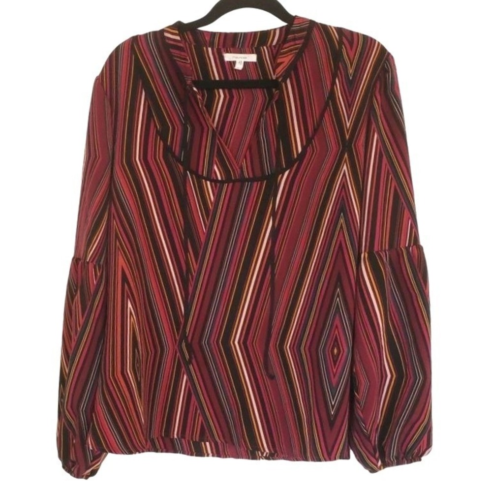 Maurices‎ blouse size Large balloon sleeve tie collar striped multi color